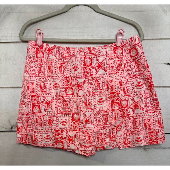Lilly Pulitzer Sz 10 Skort Red White Seashell Print Preppy Vacation Summer - Picture 1 of 7